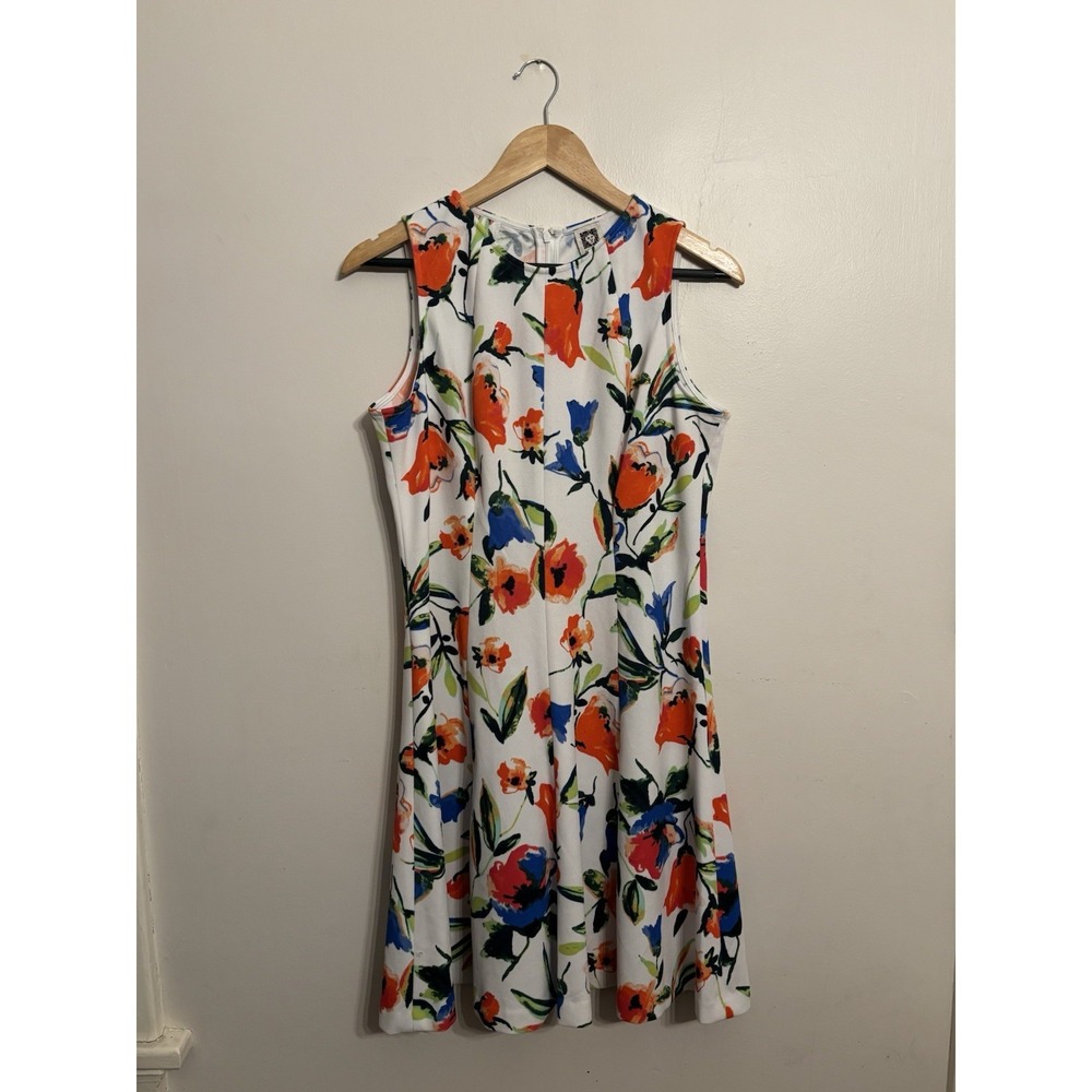 Anne Klein Women's White Sleeveless Floral Print Dress A-line‎ Size 8